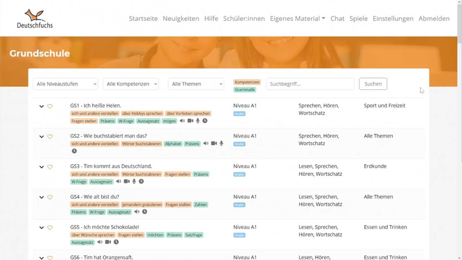 Screenshot aus der Lern-App Deutschfuchs