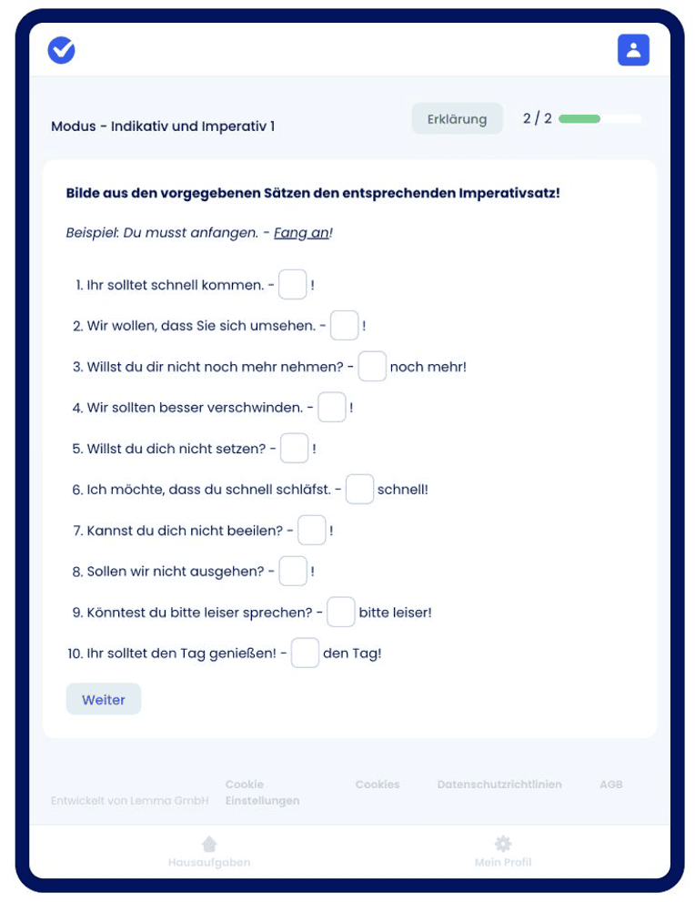Screenshot aus der Bildungslogin-App Grammatip.de